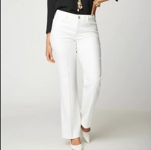 NYDJ Curves 360 Wide Leg Linen Blend Opic White Stomach Control The Trouser  12